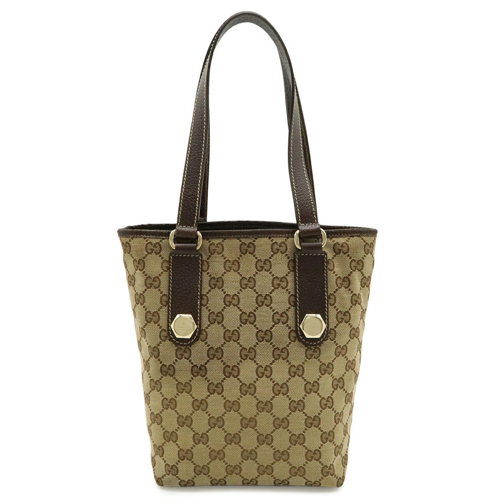 Gucci GG Canvas Tote Bag Shoulder Hobo Leather Beige Brown Cream
